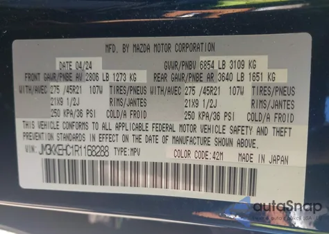 2024 Mazda Cx-90 3.3 Turbo S Premium Plus z USA, uszkodzony, nr VIN JM3KKEHC1R1168288